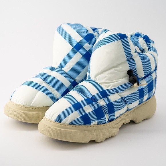 size 45eu 12us Burberry Pillow Boots Hunter Blue White Check Padded Drawstring - Picture 1 of 15